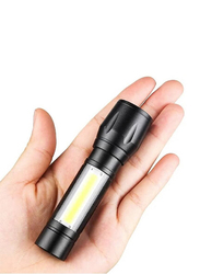 USB Mini Rechargeable Ultra Brightest LED Torch Light with Side Lantern, Black/White