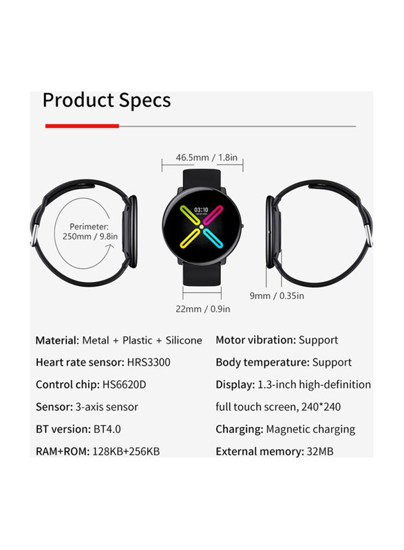 46.5mm Bluetooth Smartwatch, DM118, Black