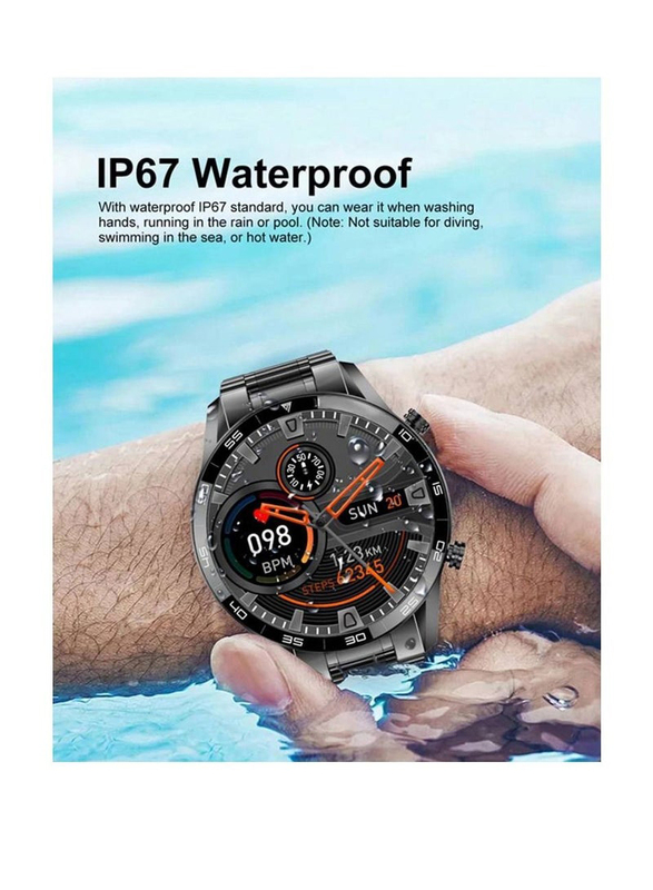 46mm Sports Stainless Steel  Band Smartwatch with HD Screen, Bluetooth Calling, Heart Rate & Body Temperature Monitoring for Android & iPhone, Black