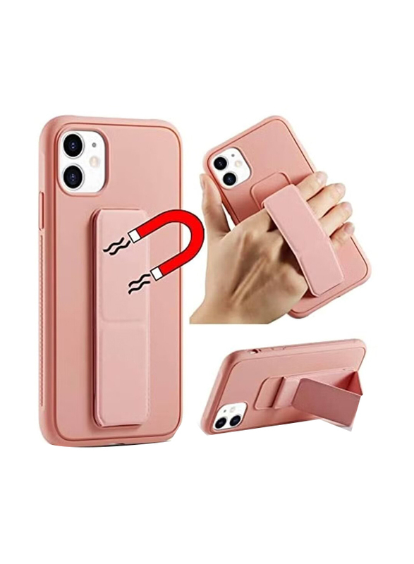 Apple iPhone 11 Premium Quality Hand Grip Foldable Magnetic Kickstand Wrist Strap Finger Grip Mobile Phone Case Cover, Pink