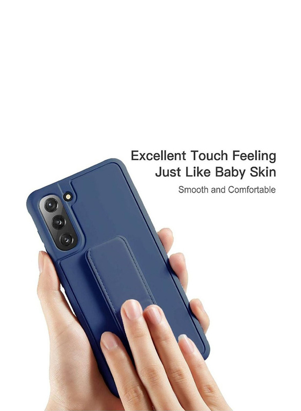 Samsung Galaxy S21 FE 5G Silicone Mobile Phone Back Case Cover with Protective Car Mount Kickstand & Holder, Blue