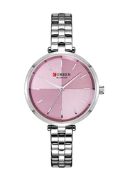 Curren Analog Watch for Women with Stainless Steel Band, Water Resistant, 9043-1, Silver-Pink