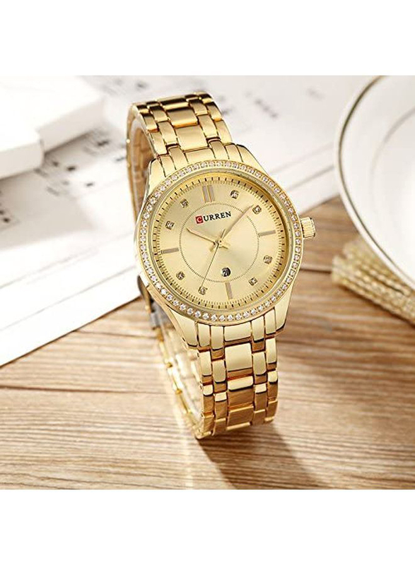 Curren Analog Watch for Women with Stainless Steel Band, Water Resistant, 9010, Gold