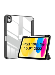 Hyx Apple iPad 10th Gen 10.9-inch Shell Trifold Protective Shockproof Tablet Case Cover with Pencil Holder, Black/Clear