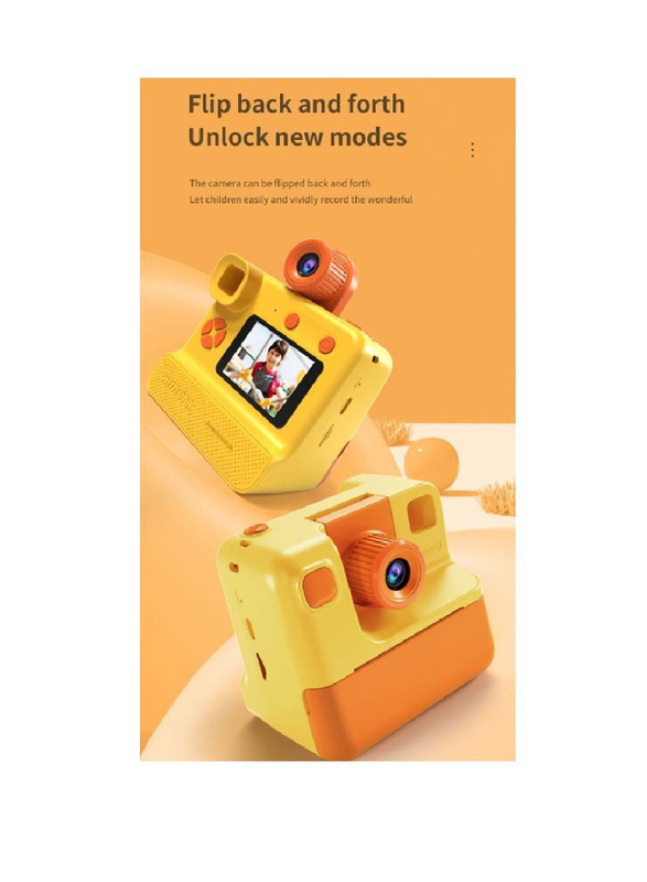 Kids Camera Instant Print Camera with TF Card Print Paper, 26MP, 1080P, Yellow