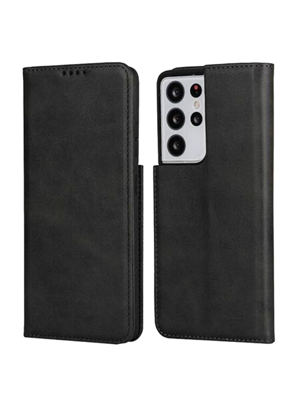 Samsung Galaxy S21 Ultra 5G Leather Folio Flip Mobile Phone Case Cover, Black