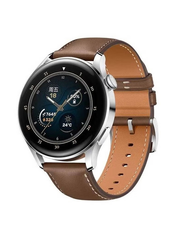 2-Piece Replacement Soft Silicone And Leather Strap for Huawei Watch GT3, Black/Brown