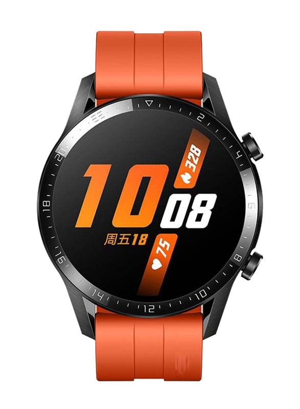 46mm Full Touch Round Smartwatch, Fitness Tracker, Heart Rate Monitor, Bluetooth Call, Orange/Black