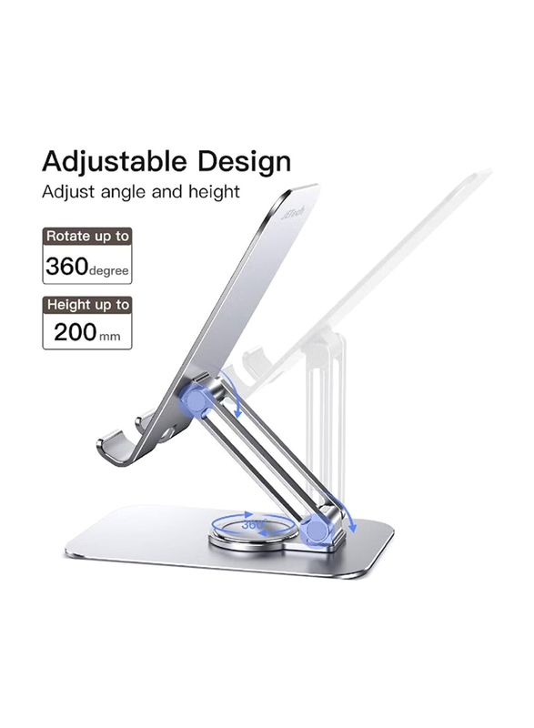 Hyx Adjustable Swivel Desktop Holder With 360 Degree Rotating Base Tablet Stand, Silver