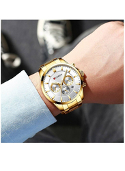 Curren Analog Watch for Men with Stainless Steel Band, Water Resistant and Chronography, Gold-Silver