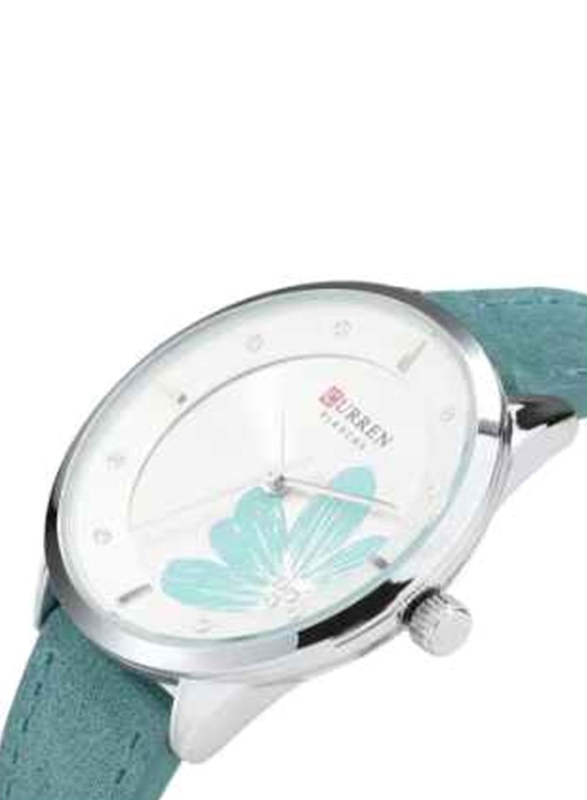 Curren Analog Watch for Women with Leather Band, Water Resistant, 9048, Blue-Multicolour