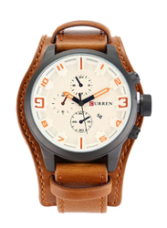 Curren Analog + Digital Watch for Men with Leather Band, Chronograph, Brown-White
