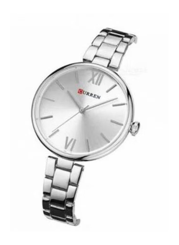 Curren Analog Watch for Women with Stainless Steel Band, Water Resistant, 9017, Silver-White