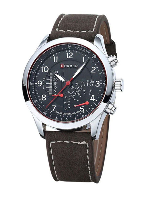 

Curren Analog Watch for Men with Leather Band, Water Resistant, 8152, Brown-Black