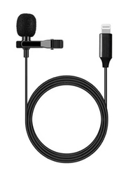 Universal Wired Mini Portable Microphone Condenser Lightning Clip on Lapel Lavalier Mic, Black