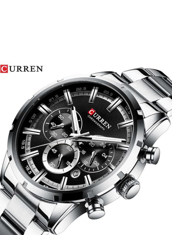 Curren Analog Watch for Men with Stainless Steel Band, Water Resistant and Chronograph, 8355, Silver-Black