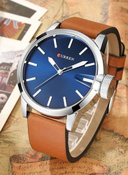 Curren Analog Watch for Men with Leather Band, Water Resistant, 8208, Brown-Blue