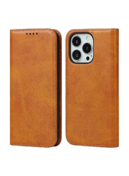 Apple iPhone 13 Pro Max Leather Wallet Flip Mobile Phone Case Cover, Light Brown