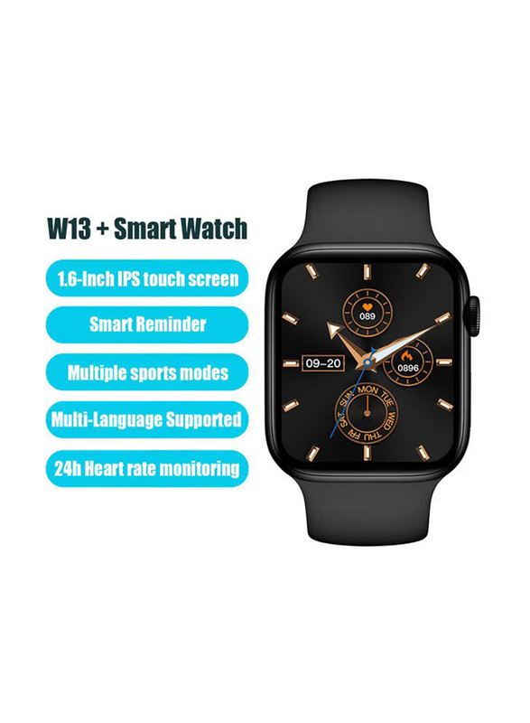 W13+ 1.6-inch IPS Touch Screen BT4.0 Zinc Alloy Case with Silicone Band Smartwatch, Black