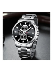 Curren Stylish Analog Watch for Men with Stainless Steel Band, Chronograph, Silver-Black