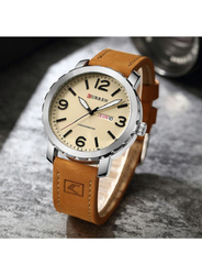 Curren Analog Watch for Men with Leather Band, Water Resistant, 8273, Brown-Beige