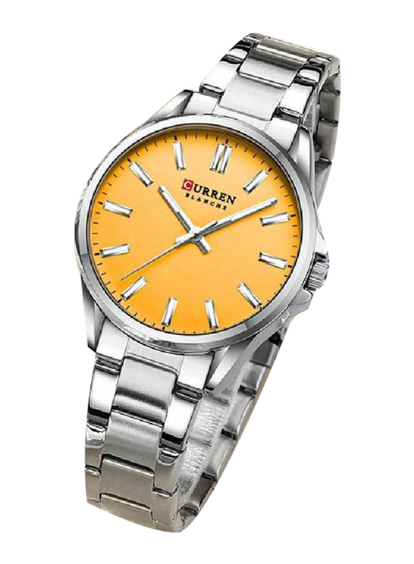 Curren Analog Watch for Women with Stainless Steel Band, Water Resistant, Silver-Orange