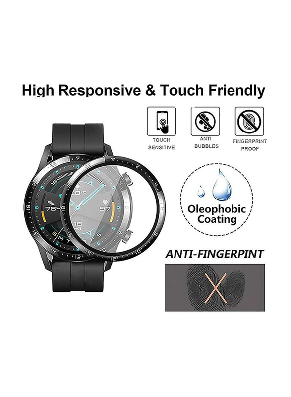 2-Piece 5D Full Curved Tempered Glass Screen Protector for Huawei Watch GT3 46mm, Clear/Black