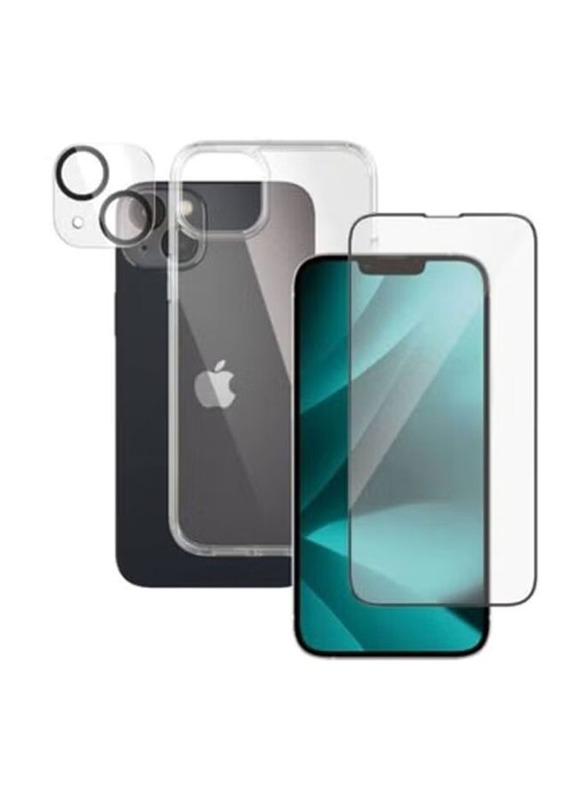 Apple iPhone 14 Plus Mobile Phone Case Cover with Tempered Glass Screen Protector & Camera Lens, 3 Pieces, Clear