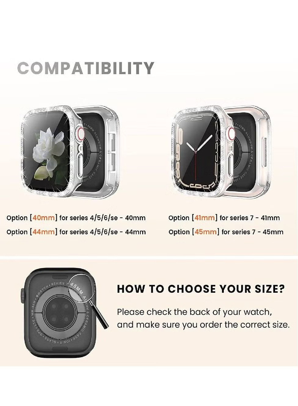 2-Piece Diamond Watch Cover Guard Shockproof Frame for Apple Watch 38mm/40mm, Clear/Black