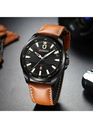 Curren Quartz Analog Watch for Men with Leather Band, Water Resistant, J4364B-KM, Brown-Black