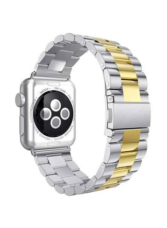 Replacement Stainless Steel Band Strap for Apple Watch 44mm, Silver/Gold