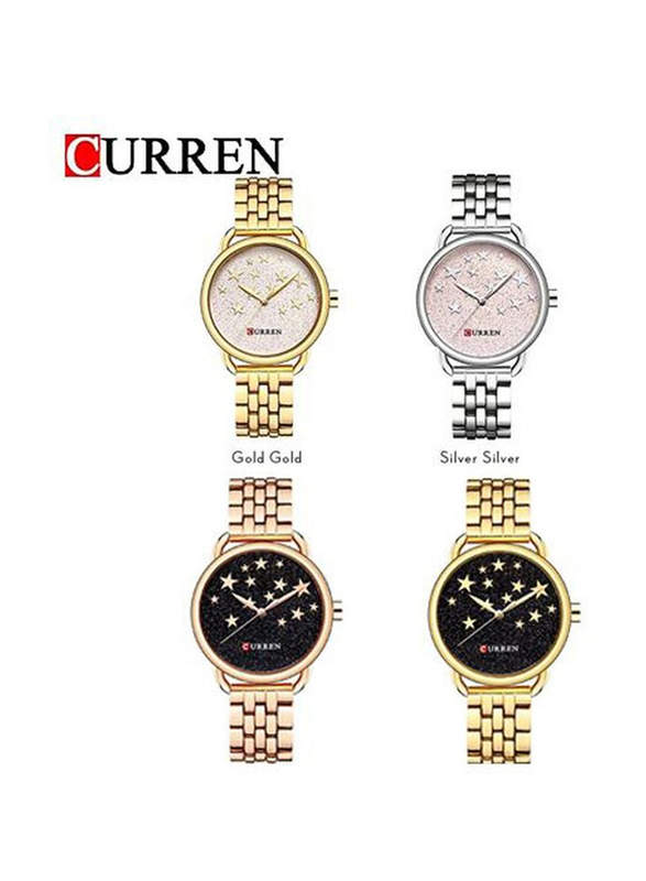 Curren Analog Watch for Women with Stainless Steel Band, Water Resistant, 9013, Gold-Black