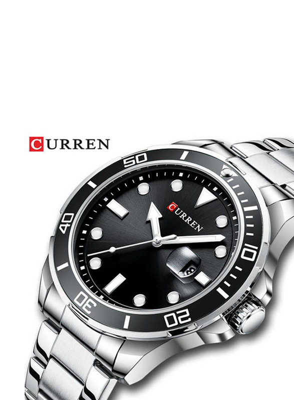 Curren Analog Watch for Men with Stainless Steel Band, Water Resistant, 8388-1, Silver-Black