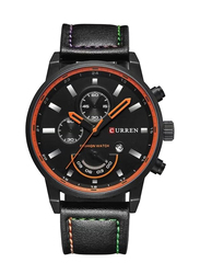 Curren Analog Watch for Men with Leather Band, Chronograph, M-8217-2, Black