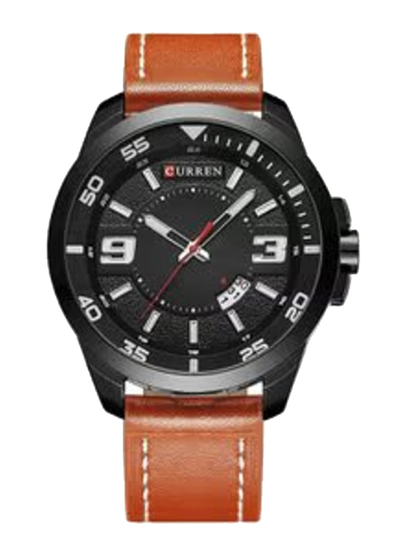 Curren Analog Watch for Men with Leather Band, M-8213-5, Black-Brown