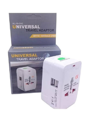 Universal Travel Adapter with Dual-USB Charging Ports, White