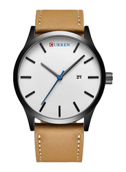 Curren Analog Watch for Men with Leather Band, M-8214-5, Brown-White