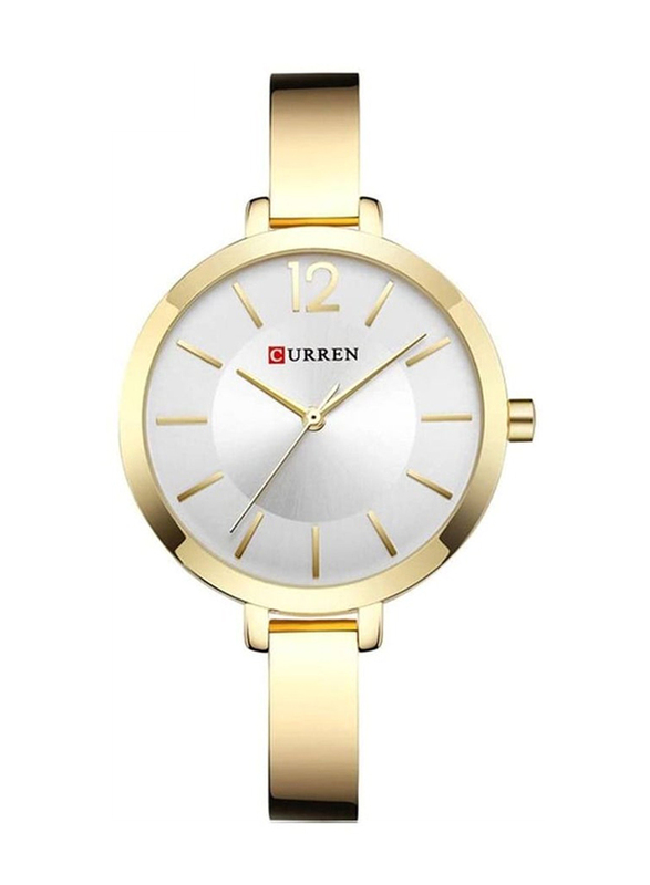 Curren Analog Watch for Women with Stainless Steel Band, Water Resistant, 9012, Gold-White