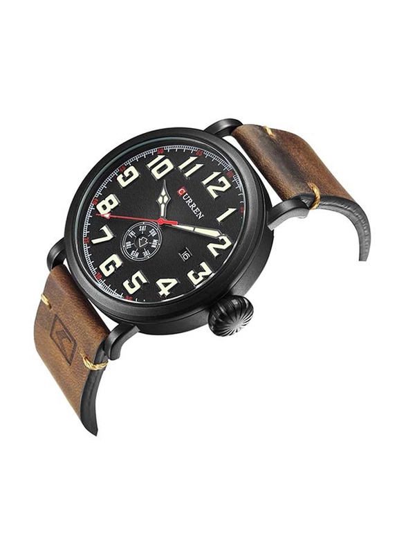 Curren Analog Watch for Men with Leather Band, M-8283-2, Brown-Black