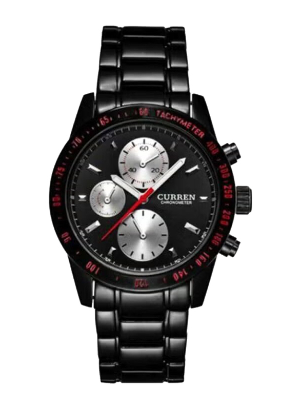 Curren Analog Watch for Men with Stainless Steel Band, Chronograph, WT-CU-8016-BD3, Black-Silver