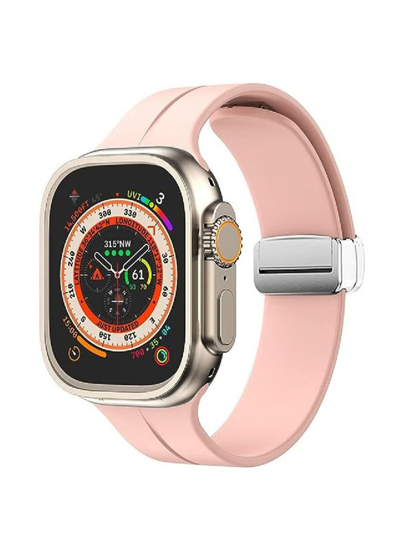 Perfii Replacement Soft Silicone Magnetic Buckle Sport Band for Apple Watch 42mm/44mm/45mm/49mm, Pink