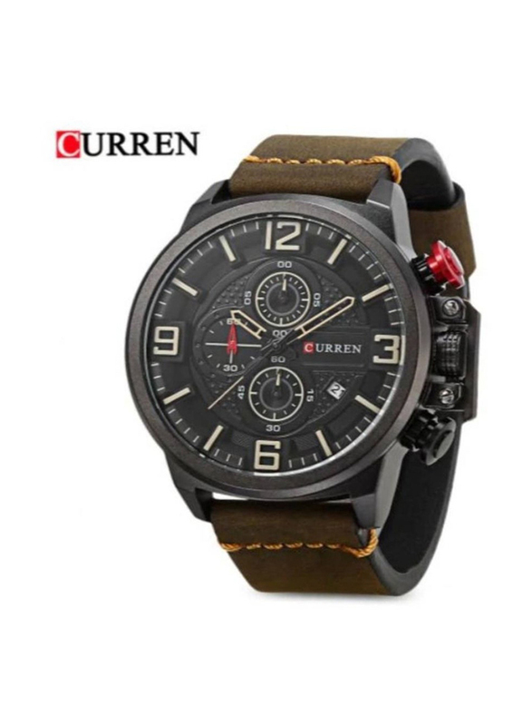 Curren Analog Stylish Watch for Men with Leather Band, Water Resistant and Chronograph, 8278, Brown-Black