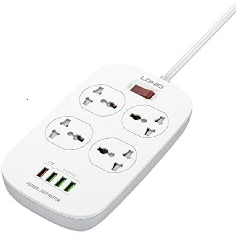 Ldnio 4 USB with 1 Port Qc3.0 4 Ways UK Outlet Power Strip Extension Cords, White