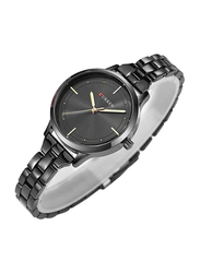 Curren Analog Watch for Women with Stainless Steel Band, Water Resistant, 9019, Black