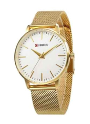 Curren Analog Watch for Women with Metal Band, Water Resistant, 9021, Gold-White