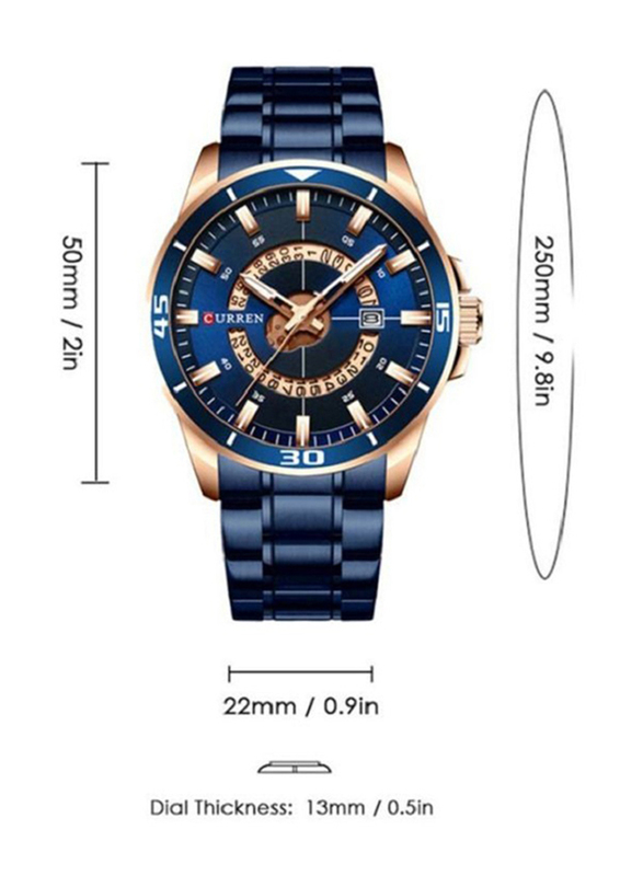 Curren Analog Watch for Men with Stainless Steel Band, 4339, Blue