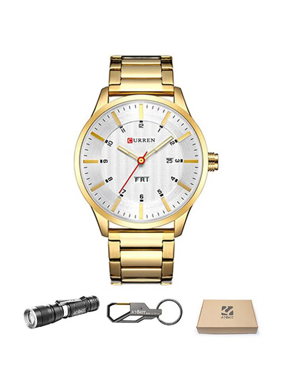 Curren Analog Watch for Men with Metal Band, Water Resistant, 8316, Gold-White