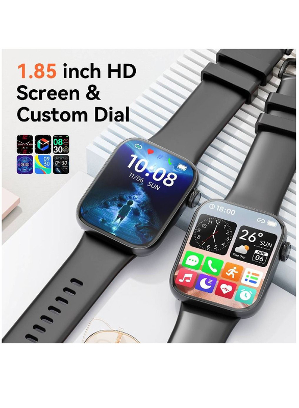1.85-inch Full-Touch Bluetooth Calling Smartwatch, Ip67 Waterproof, Activity Tracker, Pedometer, Sleep Monitor, Black