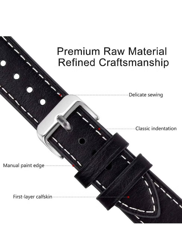 Quick Release Leather 20mm Watch Strap, Black