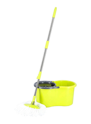 Royalford Modern Spin 360 Degree Spinning Mop Bucket Home Cleaner with Extended Easy Press Stainless Steel Handle & Easy Wring Dryer Basket, Yellow/Grey